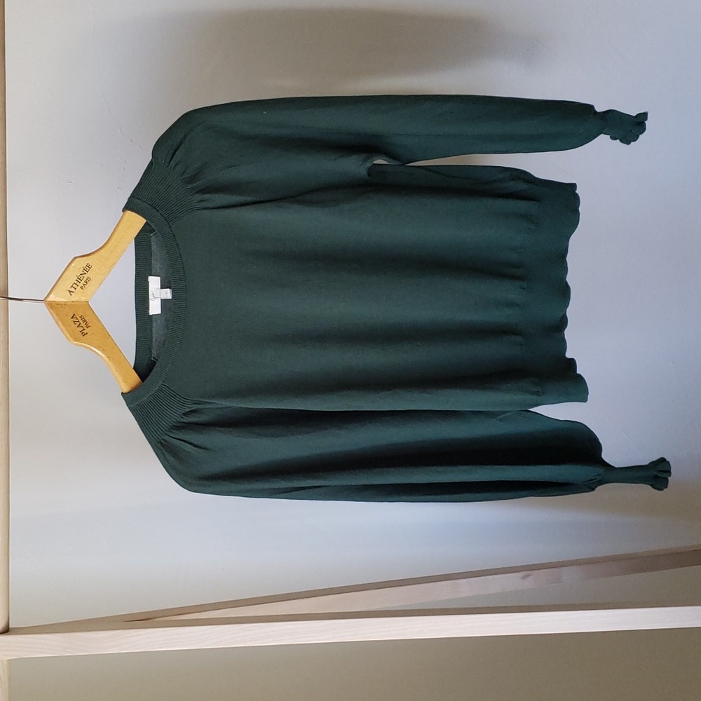 Joie green lightweight wool sweater with gathered sleeves S/M